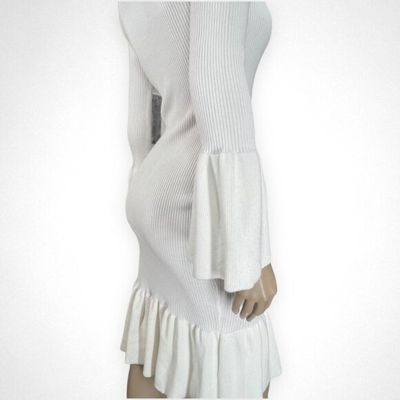 NWT ALMOST FAMOUS Medium White Ribbed Tulip Midi Dress Long Sleeve‎ Bridal - Picture 5 of 9
